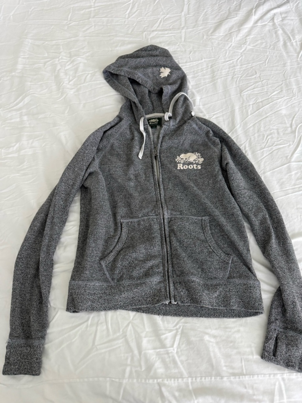 Roots salt & pepper Dark Gray Full-Zip Hoodie with Logo women’s large